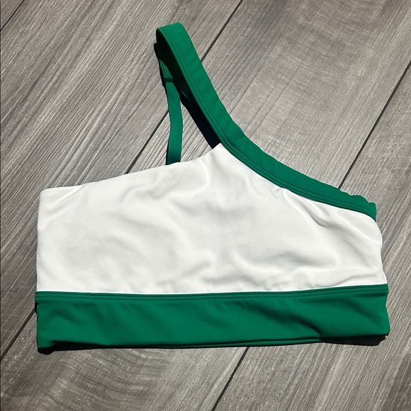 PINK Victoria's Secret Green and White One-Shoulder Sports Bra - Picture 1 of 2